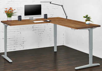 UPLIFT L-Shaped Custom Solid Wood Standing Desk, 3-Leg hover image