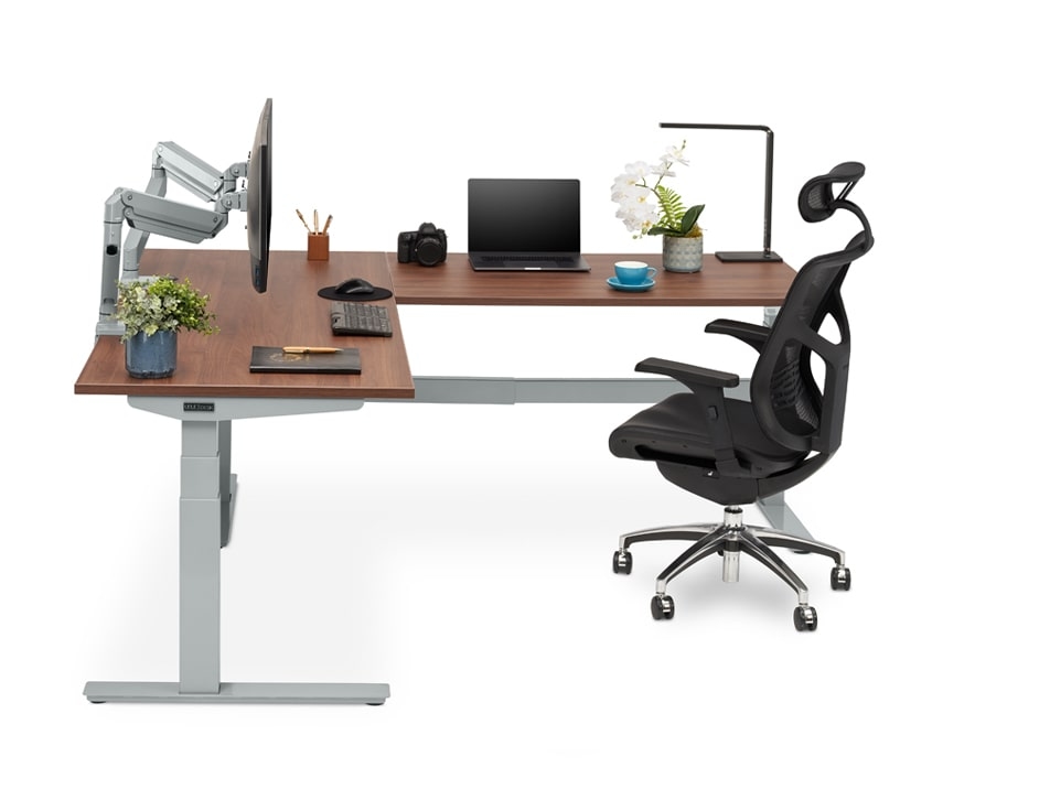 An L-shape UPLIFT Desk with accessories