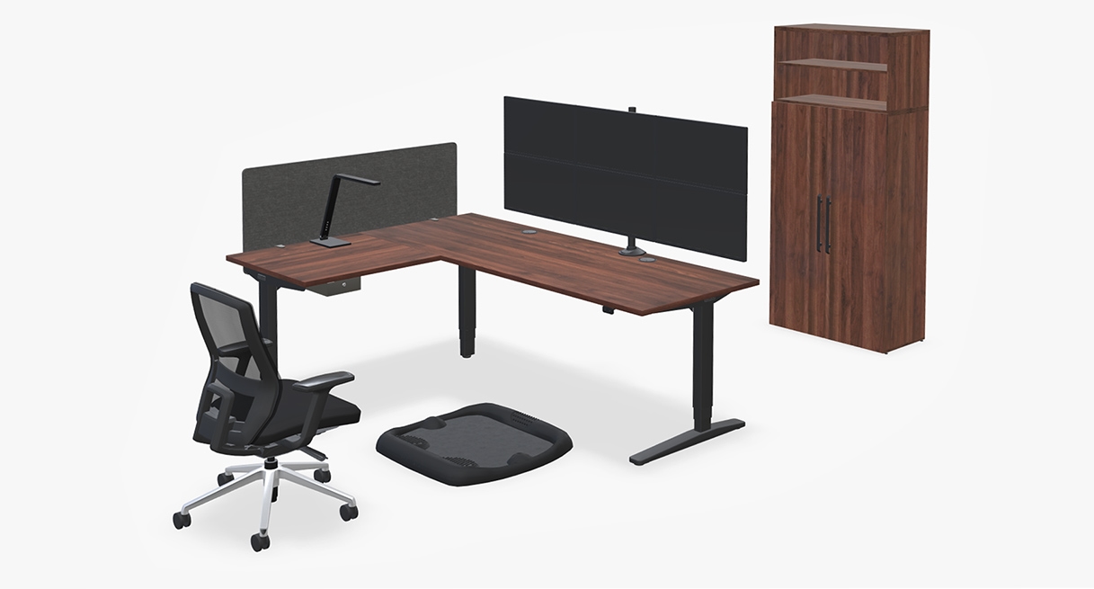 Walnut Laminate L-Shaped 60"M x 60"R desktop