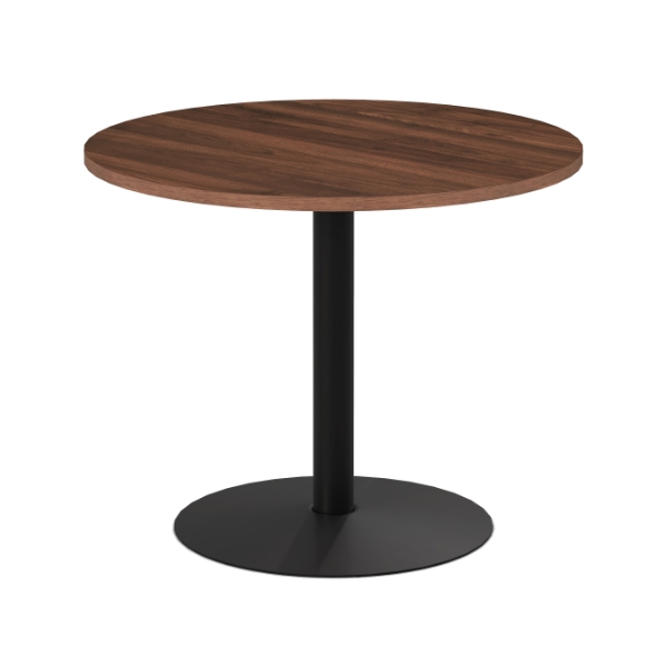 Cafe Table by UPLIFT Desk with a black frame and walnut laminate tabletop