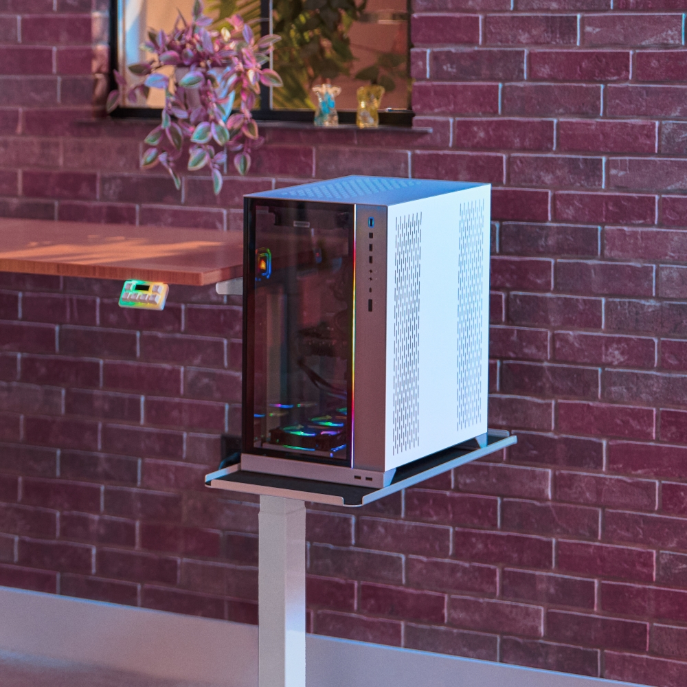 UPLIFT Sidecar Shelf holding a large gaming PC.