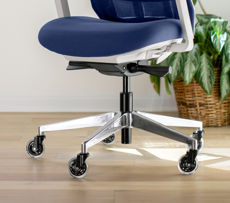 A Cobalt Envoke Ergonomic chair with Blade Casters in an office