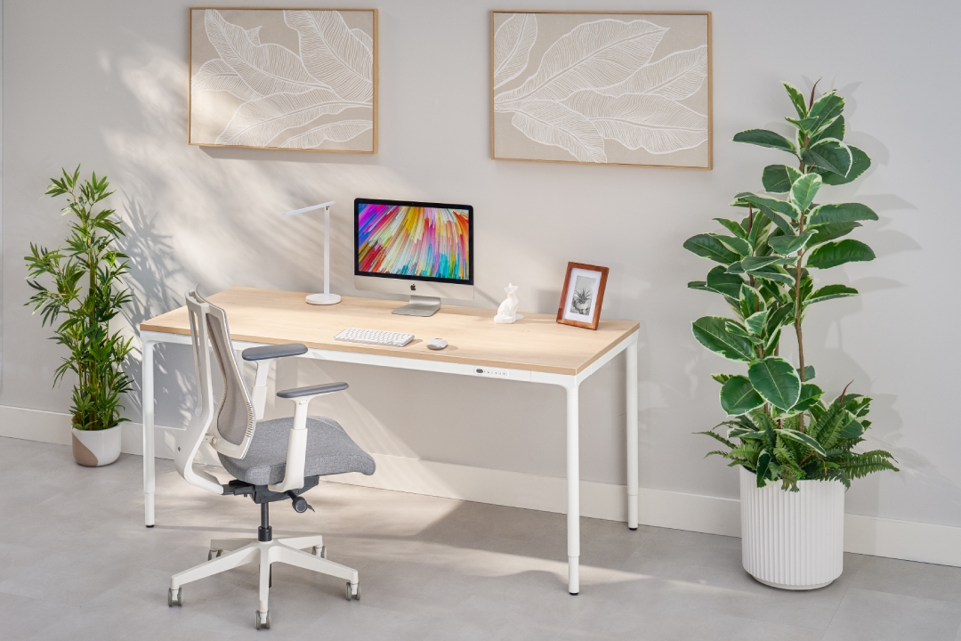 UPLIFT Desk Parsons Standing Desk and Clarksville Ergonomic chair in a professional office setting