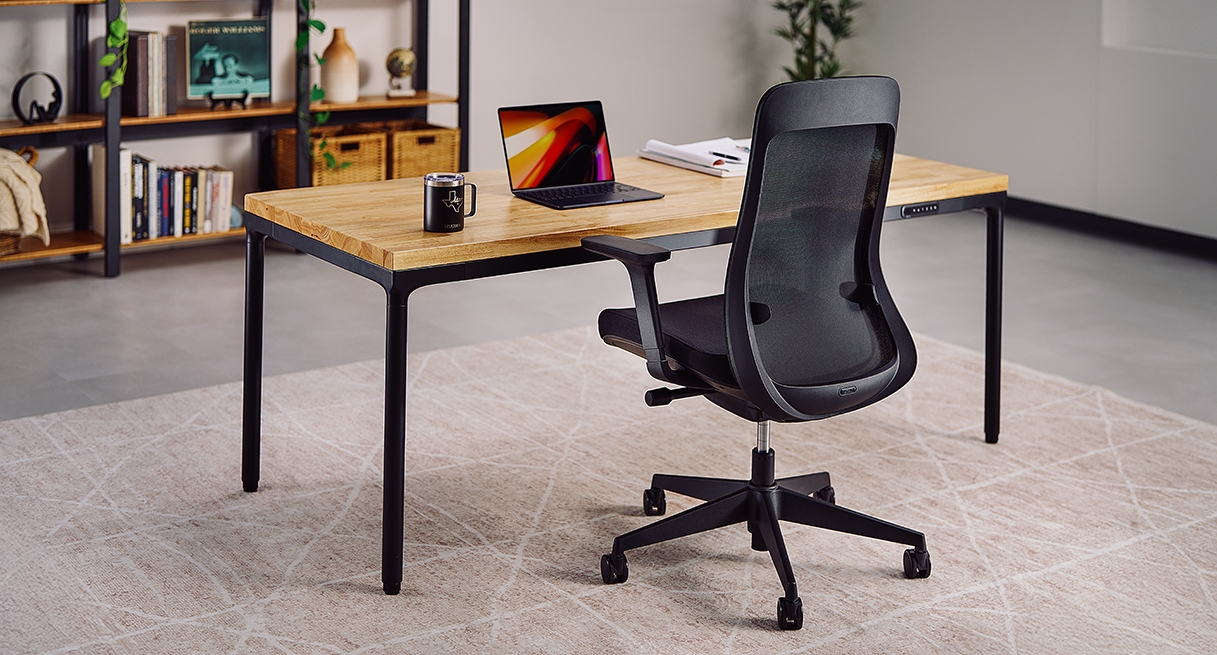 A peaceful home office with a Parsons height-adjustable standing desk