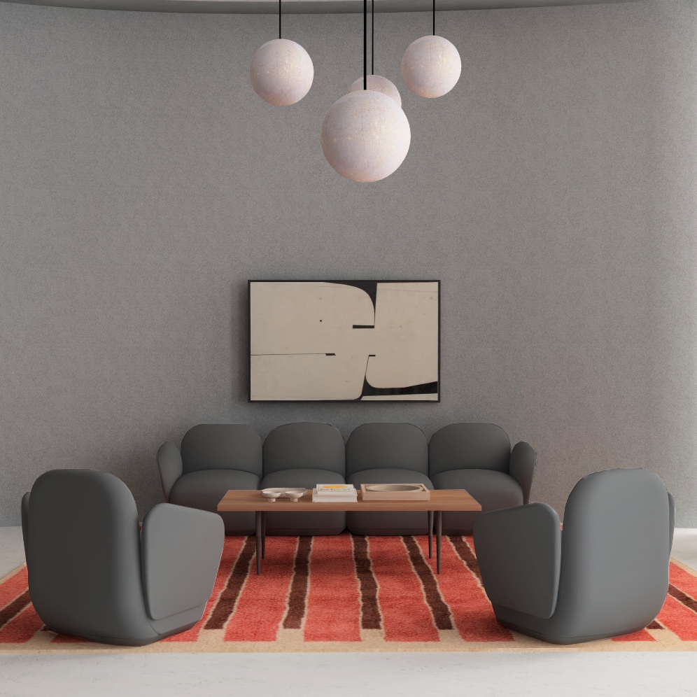 Waiting area designed by UPLIFT Desk with gray dillo lounge chairs