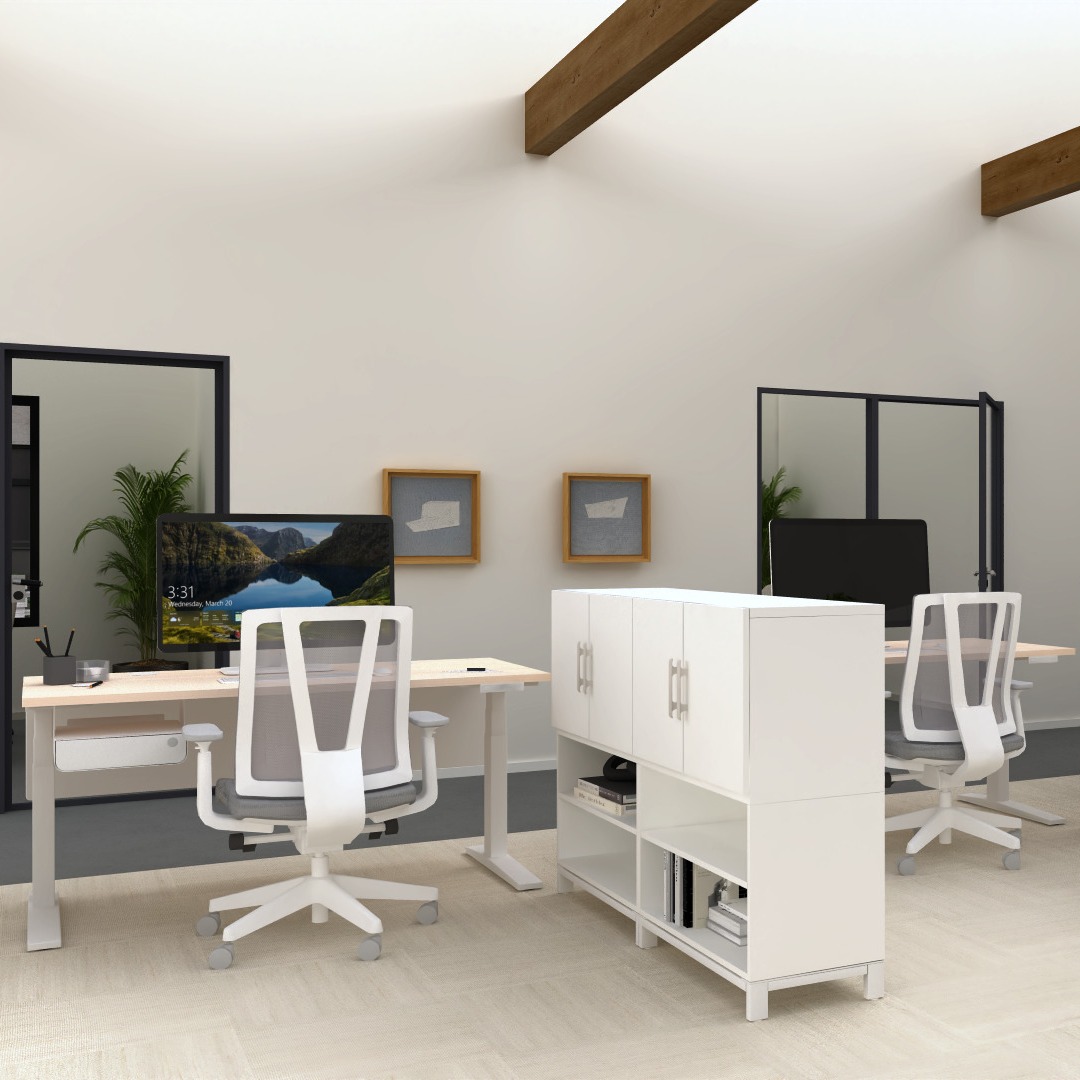 Pristine office layout designed bt UPLIFT Desk with Standing Desks and MoPac cabinets