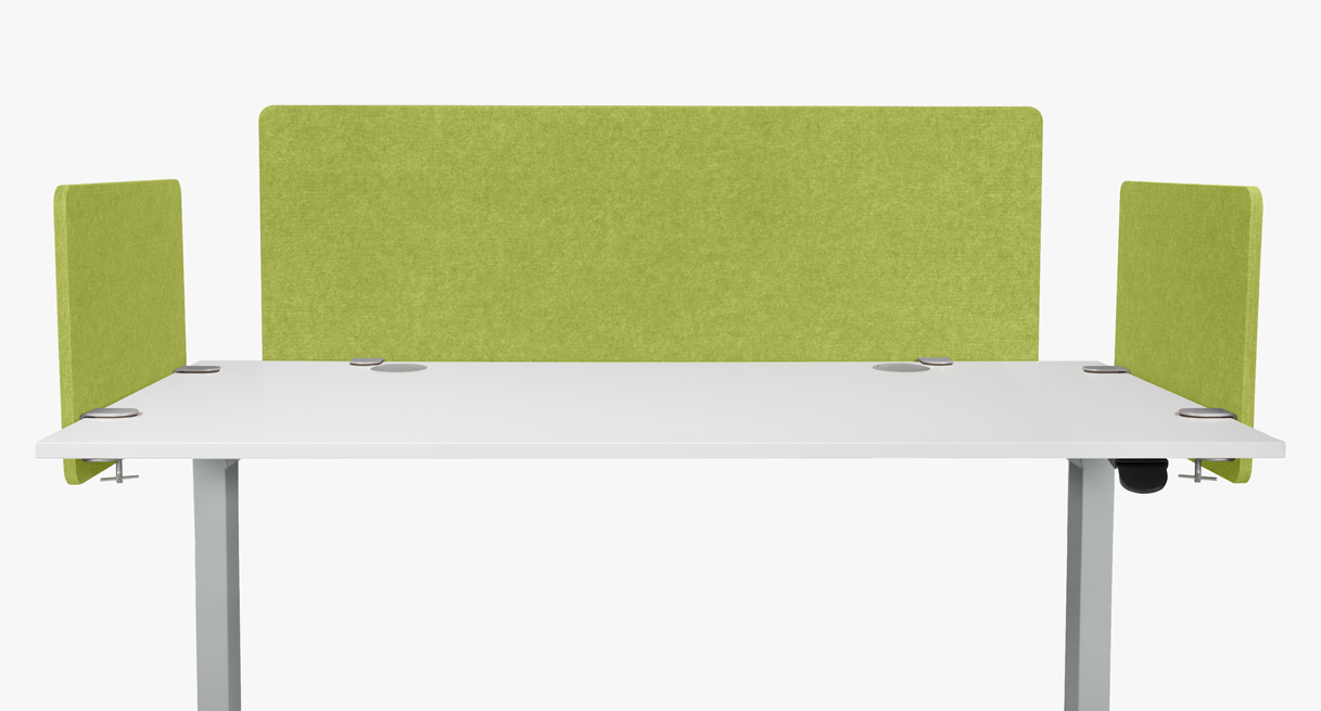 Green Acoustic Privacy Panels on a standing desk