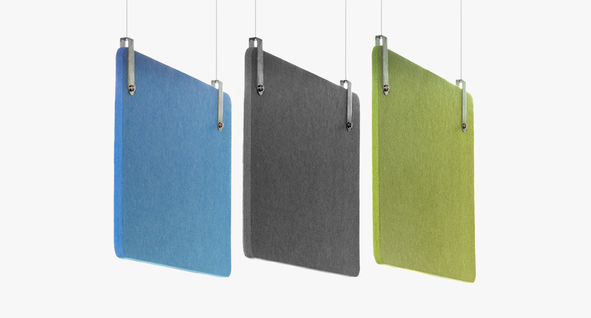 Blue, dark gray, and green Rectangular Acoustic Hanging Panels