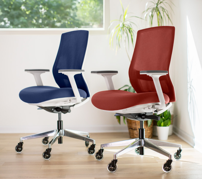 A Cobalt and Terracotta Envoke Ergonomic Chair in an office