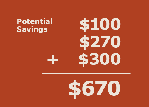 Potential savings Total $670