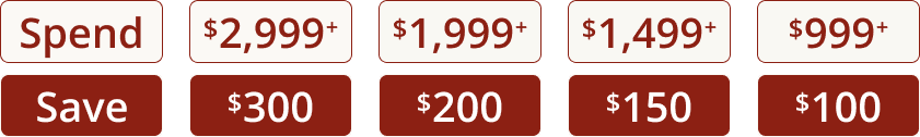 HEART coupon code, save $300 on $2999, save $200 on $1999, save $150, save $100 on $999