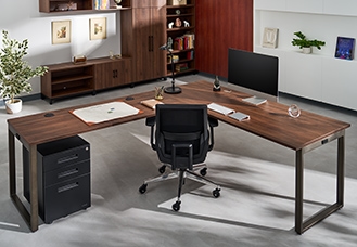 Seated Height O-Leg L-Shaped Table hover image