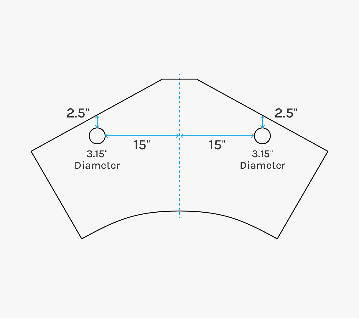 An infographic with 120-Degree Desktop grommet hole dimensions