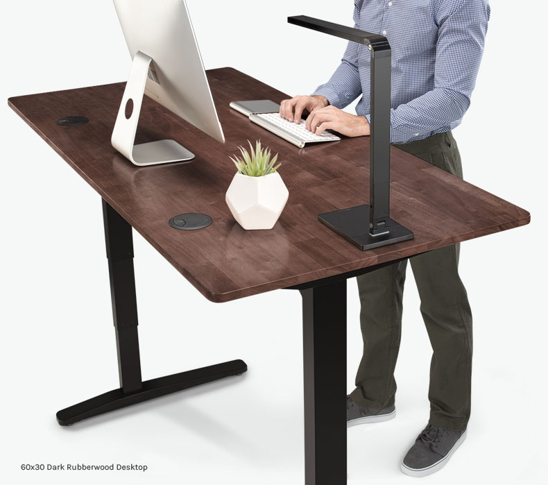 60" x 30" Dark Rubberwood Solid Wood Standing Desk
