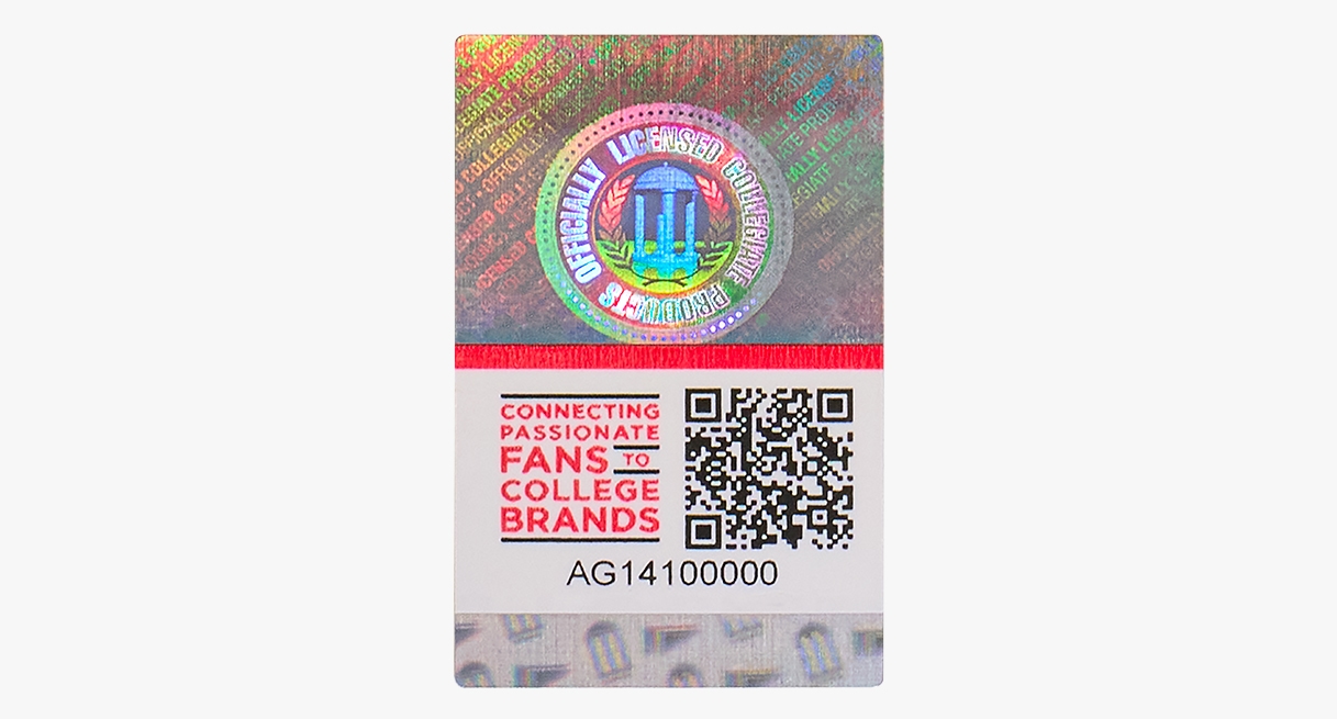 CLC sticker that verifies officially licensed collegiate