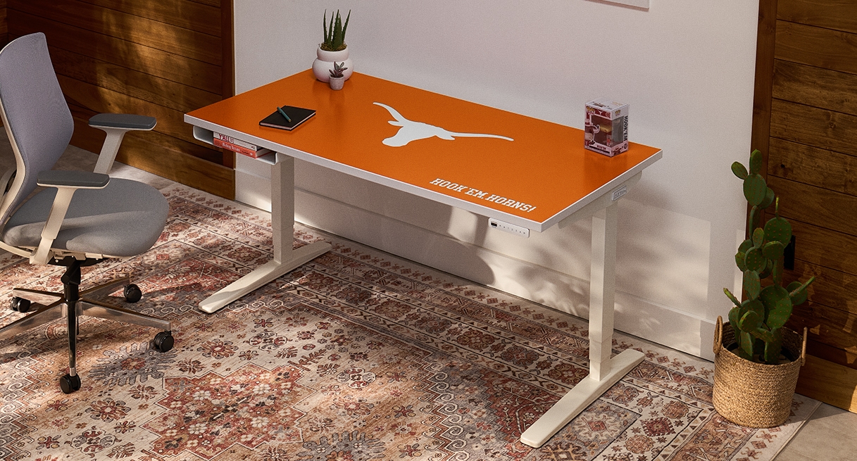 Office with desk featuring Penn State branded furnishings.