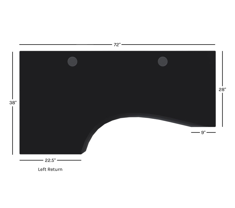 2-Leg Curved Corner Desktop specs infographic