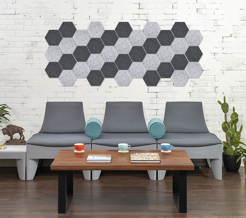 Soco Lounge Collection with 42" Walnut Solid Wood Coffee Table and Hive Acoustic Panels