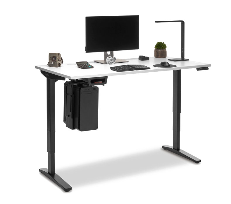 White Laminate V2 Standing Desk with CPU Holder and Track Spacer by UPLIFT Desk