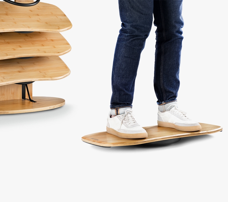 Bamboo Rocker-X Board by UPLIFT Desk in use