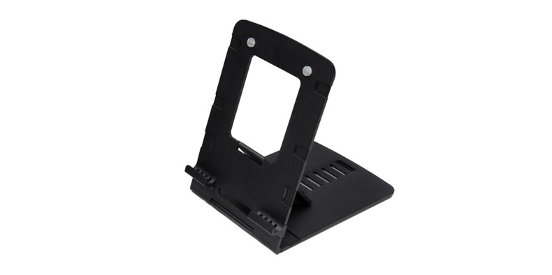 A tablet stand by UPLIFT Desk lets you adjust your viewing angle with ease.