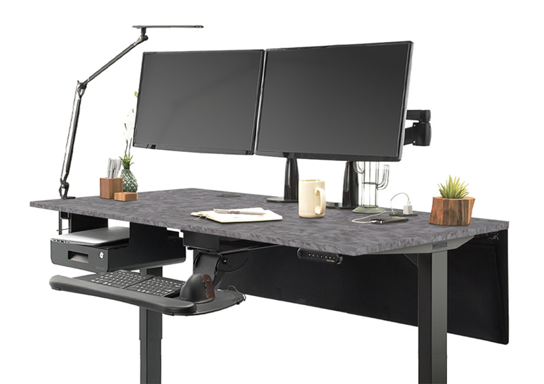 V2 60" x 30" Pewter Brush Standing Desk shown on our 2-leg frame