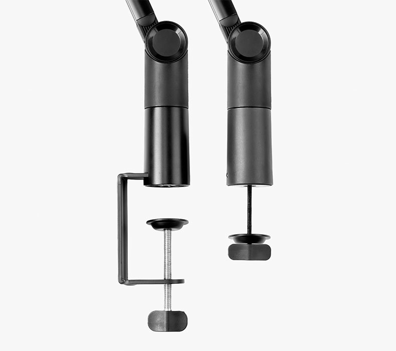 Both mounting methods for the Clamp-On Microphone Arm