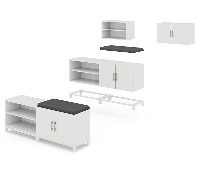 Exploded view of a white MoPac Credenza with white base and cushion